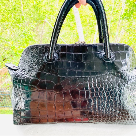 Furla Black Moc Croc XL Satchel EUC - Picture 6 of 17